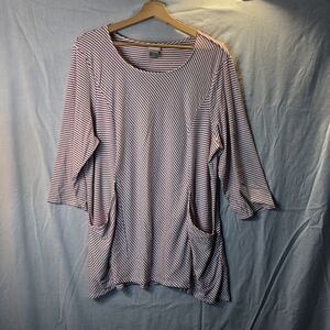 Chico's Size 3 XL White Red Striped Knit Top Pockets Rayon